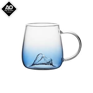 Taza de vidrio resistente al calor, diseño de montaña, color azul, 400ml - Product Image 1