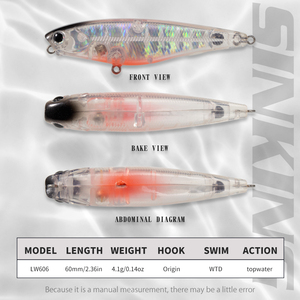 โรงงานขายส่ง Hunthouse เหยื่อปลอม ABS 60 มม. 4.1 กรัม <span class=keywords><strong>WTD</strong></span> Walk the Dog Topwater Minnow สำหรับตกปลาแบสในน้ำจืด - Product Image 2