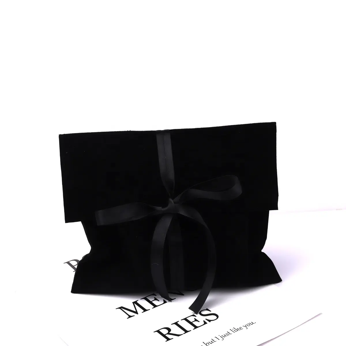 High Quality Black Velvet Mirror Eye Shadow Box Packing Envelope Pouch With Bow Custom Small Envelope Jewelry Velvet Bag