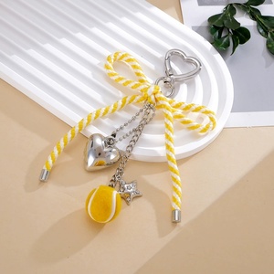 Llavero de moda para mujer, decoración de verano para vacaciones, dijes de béisbol con forma de corazón y estrella, cadena para teléfono para niñas, cuerda de macramé de colores brillantes, lazo. - Product Image 3