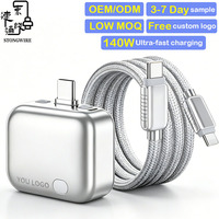 Câble de charge rapide USB-C 140W à éjection automatique, puce IA 5A, protection contre les surcharges, déconnexion intelligente, charge complète pour téléphones et tablettes iOS
