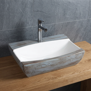 Dernier Tableau Ci-dessus Évier Européen Antique Rectangulaire Noir et En Bois En Céramique Lavabo Lavabo - Product Image 4