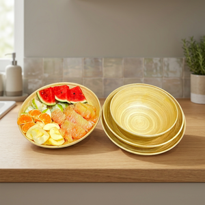 Assiette à dîner en bambou écologique, nouveau design, vaisselle pour bébé, cuillère, prix le plus bas, ECO2GO, stocké au Vietnam, forme ovale, design gravé - Product Image 1