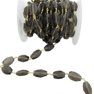 Natural Smoky Quartz Oval Faceted Beaded <b>Rosary</b> Chain Sold Per Foot - Product Image 1