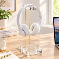 Support pour casque en acrylique transparent, support de présentation de casque de bureau en métal doré, support pour écouteurs en acrylique personnalisé