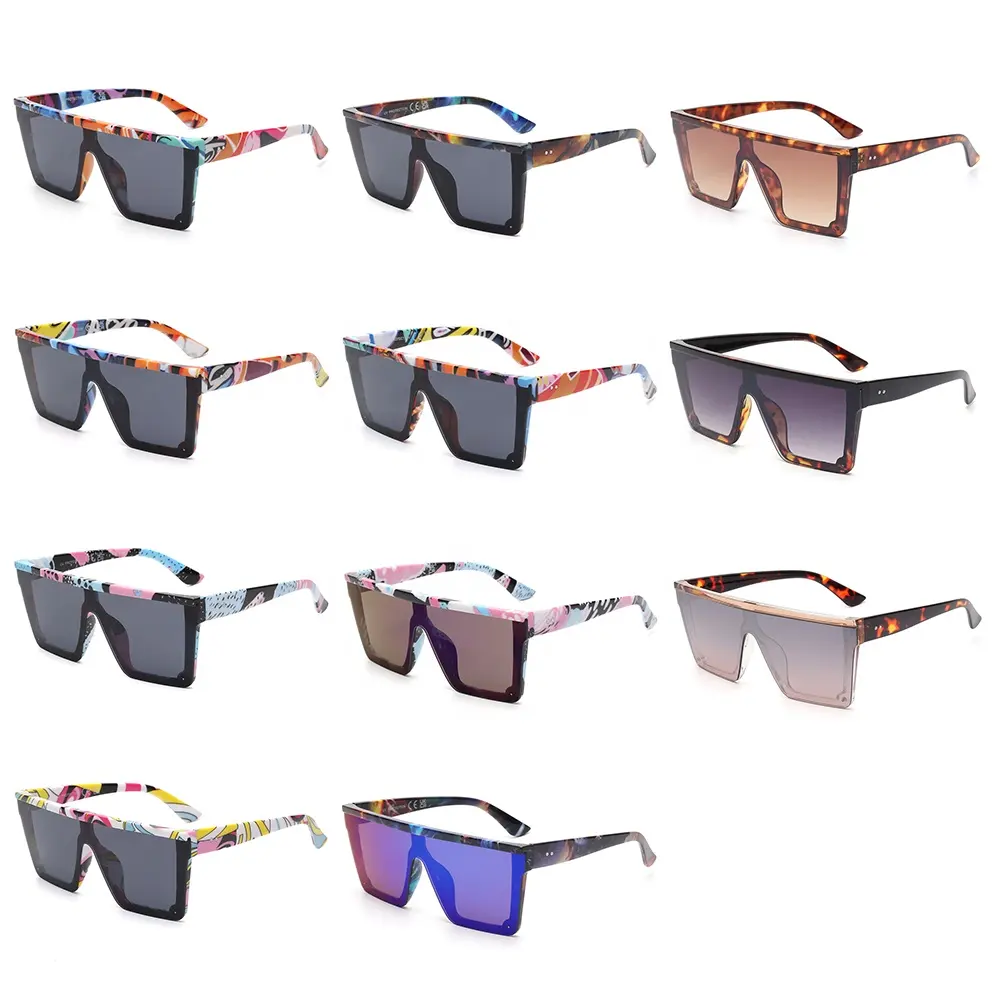 Fashion Ready Stock Flat Top 1 Piece Blue Mirrored Lens Multi Color Cycling Bicycle OEM Uv400 Sports Sunglasses Sun Glasses