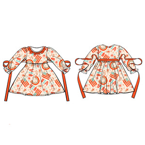 ชุดเดรสเด็กผู้หญิงทรงเอไลน์ แขนยาว รุ่น Cd-1-1 Autumn Girls Twirl Dress ผ้าฝ้าย 95% พิมพ์ลายตามสั่ง ODM สไตล์อังกฤษ ขายส่งจากโรงงาน รับผลิตตามแบบ - Product Image 4