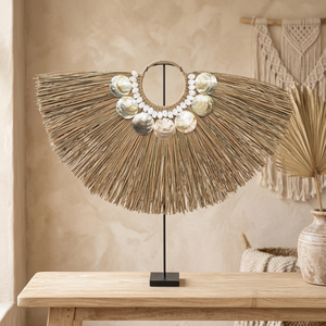 Éventail en rotin fait main écologique avec accents coquillages – Décoration de table moderne pour la maison, pièce d'art intérieure pour salon, Ramadan, mariage - Product Image 2