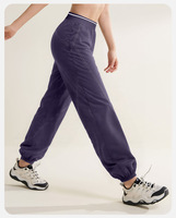 Pantalon de jogging léger à séchage rapide pour femme, coupe ample, taille élastique, ourlet contrastant, haute extensibilité, pantalon d'entraînement