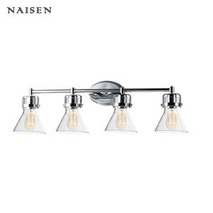 Art Déco Maison Moderne Vanité En Métal Nickel/Verre 120V 4 Lampe Lumière - Product Image 2