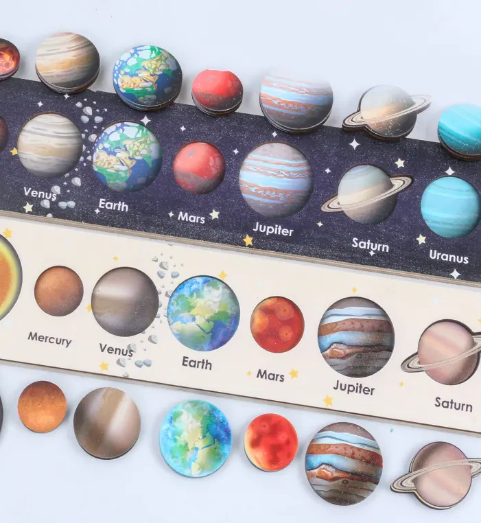ファンシー木製ソーラーシステムパズルカラフルな太陽地球宇宙9惑星科学パズル子供のためのおもちゃトレーニング教育玩具