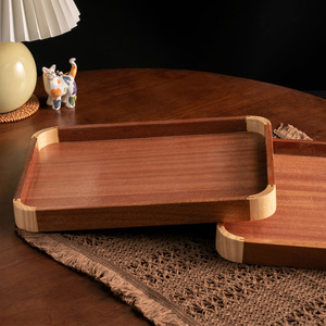 Sapele Wood <b>Tray</b> Rectangle Solid Color Office Desk Storage <b>Tea</b> Serving <b>Tray</b> - Product Image 2