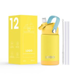 New 12 oz 304 Stainless Steel Insulated Flask 12-24hr <b>Thermal</b> Insulation Silicone <b>Boot</b> Kids Water Bottle Handle Lid Food Contact - Product Image 1