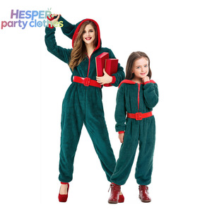 HESPER - Mono de Terciopelo Coral Verde para Invierno, Ideal para Fiestas, Festivales, Navidad, Pijamas Familiares para Adultos, Colección para Niñas - Product Image 1