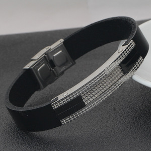 Pulsera de Cuero Negro de 11 mm para Parejas, Diseño Geométrico de Acero Inoxidable, Joyería Unisex para Regalo - Product Image 3