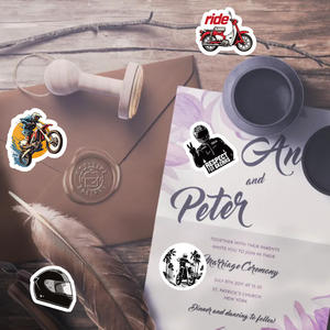 Étiquette autocollante en vinyle de <span class=keywords><strong>moto</strong></span> de dessin animé imprimée sur mesure Emballage écologique imperméable à l'eau Impression de découpe Vernis mat - Product Image 6