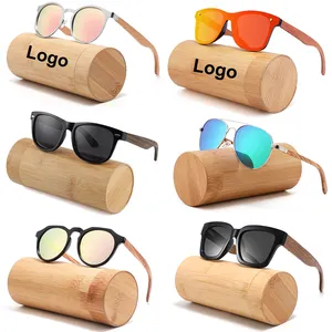 Kacamata hitam terpolarisasi uniseks, grosir Logo kustom ramah lingkungan desainer Retro TAC pria kayu bambu