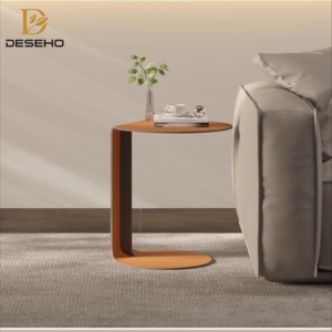Mesa auxiliar de cuero de sillín naranja minimalista de gama alta italiana, mesa de centro pequeña en forma de <span class=keywords><strong>C</strong></span> para sala de estar, sofá, luz, Metal de lujo - Product Image 5