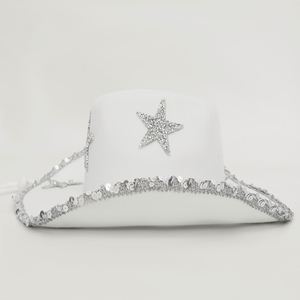 Sombrero Vaquero con Pedrería Brillante y Lentejuelas Blancas, Accesorios para Fiesta Nupcial, Boda, Temática Western, para Mujer - Product Image 2