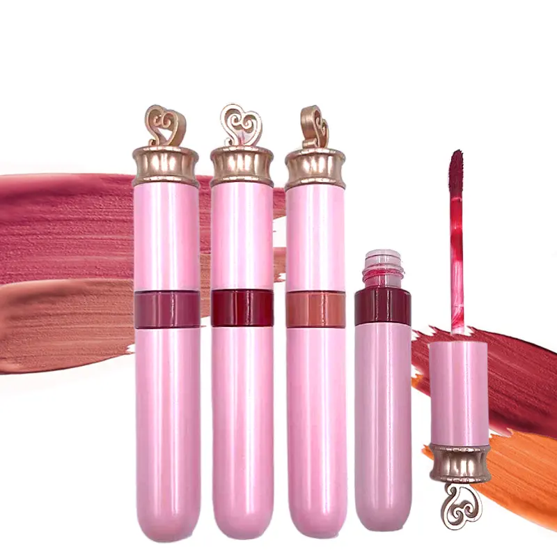 Benutzer definierte OEM Kosmetik neue Low Moq rot matt rosa Lip gloss Probe leere Behälter Luxus Lip gloss Tube Verpackung Herz Design