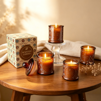 Bougies parfumées artisanales en cire de soja naturelle dans un bocal en verre ambré à motifs vintage, décoration de maison pour les fêtes et Pâques, boîtes cadeaux