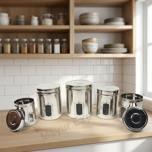 Recipientes de Almacenamiento de Alimentos Ecológicos de Acero Inoxidable, Forma Cilíndrica, Tapas Herméticas, Resistentes a la Humedad, Mayur Exports Kitchen - Product Image 5