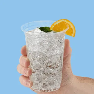Taza para beber de material Pla, vaso de plástico biodegradable con pajita natural y tapa, desechable, 100%