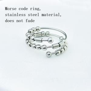 Moda ve zarif mors kodu boncuk paslanmaz çelik stres kabartma yüzük özelleştirilebilir anksiyete kabartma dönen el yapımı yüzük - Product Image 6