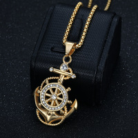 Collier pendentif modèle ancre en alliage, style streetwear hip-hop pour hommes, étanche, vente en gros