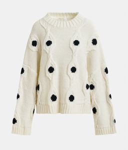 Maglione con bottone girocollo lavorato a <span class=keywords><strong>maglia</strong></span> Vintage da donna a <span class=keywords><strong>pois</strong></span> bianco e nero maglione lavorato a <span class=keywords><strong>maglia</strong></span> per Computer da donna - Product Image 3