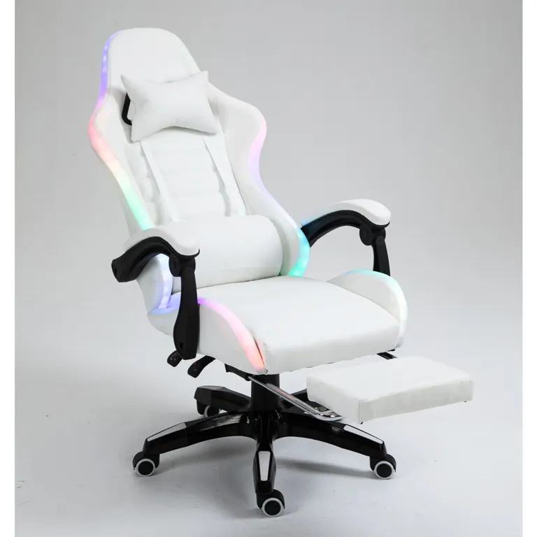 ORANGLES Cheap DDP Full White PU Leather RGB Gaming Chair | LED Racing Seat with Massage & Bluetooth Speakers, Silla Gamer for PC Workstation (Kuwait) - angled perspective - presenting advantages - Image 4 of 6 | fits any environment | Purchase Cheap DDP Full White PU Leather RGB Gaming Chair | LED Racing Seat with Massage & Bluetooth Speakers, Silla Gamer for PC Workstation (Kuwait) Michigan | Free Shipping ORANGLES
