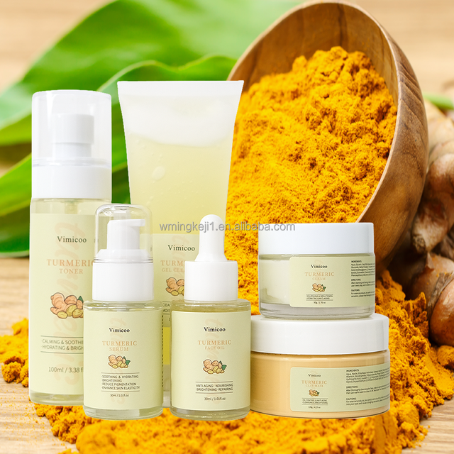 Private Label Face Skin Care Set Turmeric Vitamin C Lightening Hydrating Black Women Hight Quality All Skin Types Skincare Kit