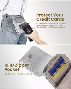 Bolsos cruzados de cuero genuino para mujer, bolso cruzado para teléfono celular con ranuras para tarjetas con bloqueo RFID, color plateado - Product Image 5