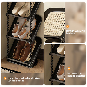 Scarpiera <span class=keywords><strong>Salvaspazio</strong></span> Multifunzione Xinhang, Grande Espositore per <span class=keywords><strong>Scarpe</strong></span>, Scaffale Multilivello in Stile Antico in Rattan - Product Image 6