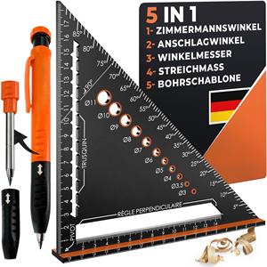 180 mm aluminium ongles coins 5-en-1 <span class=keywords><strong>menuisier</strong></span> crayon règle trou profond marquage Angle couteau ligne jauge foret pour précis - Product Image 1