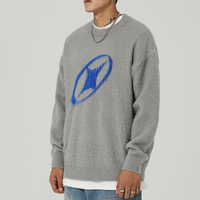 Pull en mohair personnalisé avec logo OEM ODM, tricot jacquard, col rond, tricoté, hiver, pull en mohair épais et duveteux pour hommes