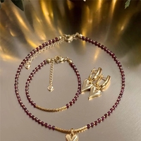 Exquisito Conjunto de Joyería Geométrica Chapada en Oro con Colgante de Piedra Natural y Cristal, Collar con Cuentas y Aretes