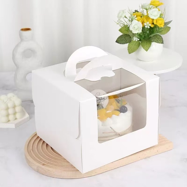 Wholesale Custom Logo Printing Mini Bento Cake Boxes Biodegradable Transparent Packaging Window for Food Featuring Embossing