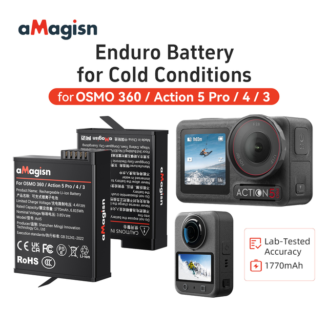 AMagisn Rechargeable Li-ion Battery for DJI Action6 1770mAh Replacement Battery for DJI Osmo Action5Pro/4/3 Camera Accessories