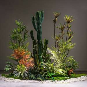 Grande composition florale artificielle de style camping avec plantes vertes et arbre forgé - Product Image 3