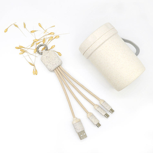 Umwelt freundliches quadratisches USB-Ladekabel für den Großhandel Werbe-Weizens troh <span class=keywords><strong>3</strong></span>-in-1-Schlüsselbund-Ladekabel mit Karabiner verschluss - Product Image 5