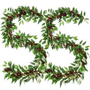 Guirlande de verdure artificielle avec baies rouges, en rotin souple, décoration de Noël pour arbre et mur - Product Image 3