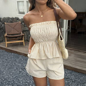 Ensemble 2 pièces pour femmes, haut décontracté minimaliste à bretelles avec ourlet à volants et short, tendance - Product Image 5