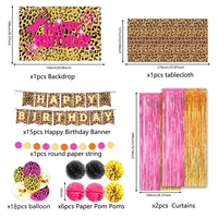 Vaisselle de fête en papier jetable à imprimé léopard noir, or et rose, assiettes, gobelets, serviettes, fournitures pour anniversaire sur le thème des animaux de la savane, baby shower