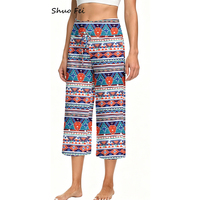 Pantalon large court ultra doux pour femme, imprimé licorne violet vibrant, taille haute, effet ventre plat, pour le yoga, la détente et le quotidien