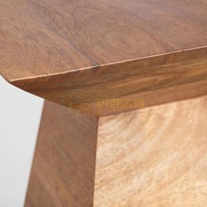 <b>Rustic</b> Sheesham Wood <b>Side</b> <b>Table</b> with Sculpted Geometric Base and Wide Top Modern Boho Accent Stand for Living Room Bedroom Decor - Product Image 4