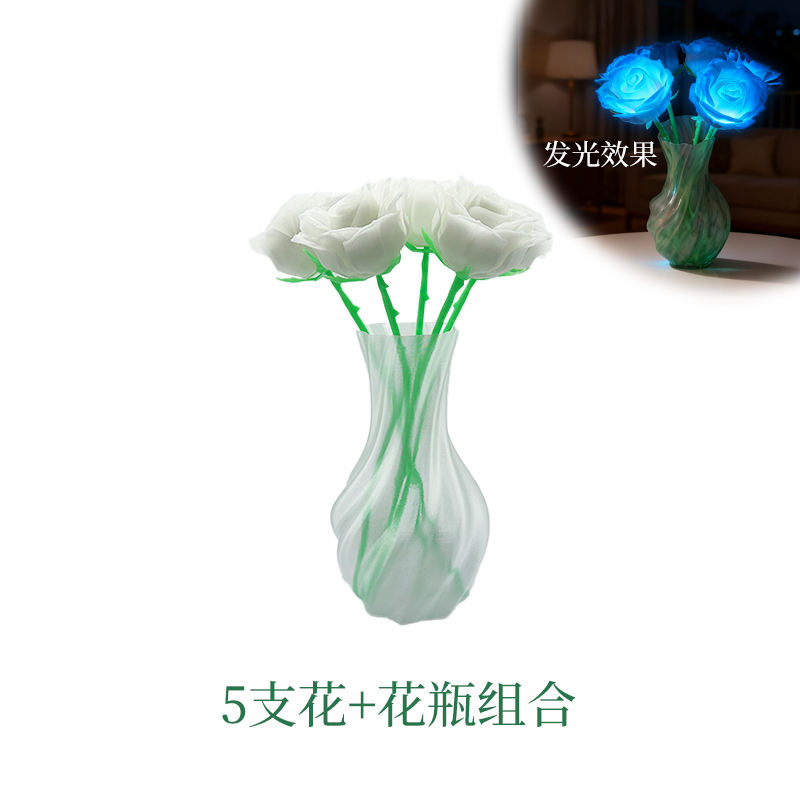 Set de 5 Flores Luminosas Blancas + Jarrón