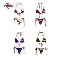Ensemble deux pièces sexy pour femme : soutien-gorge et sous-vêtements imprimés léopard, tenue de plage personnalisée motif guépard, paréo et maillot de bain d'été