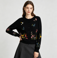 Pull pour femme automne-hiver, manches longues, col rond, cardigan en coton, boutons brodés, cardigan en tricot pour femme
