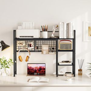 <b>Desktop</b> Shelving Unit Metal Storage Rack Freestanding Office Organizer Desk Extension <b>Shelf</b> Rectangle Carbon Steel - Product Image 3